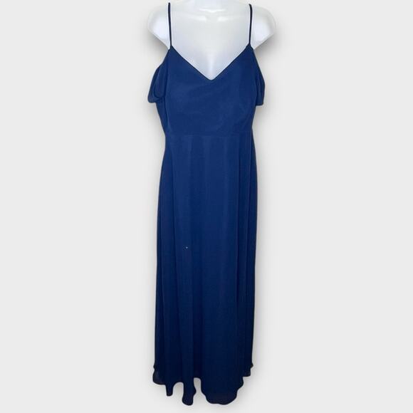 BIRDY GREY Devin Convertible Maxi Formal Bridesmaid Dress Chiffon Navy Sz Large - Picture 2 of 7